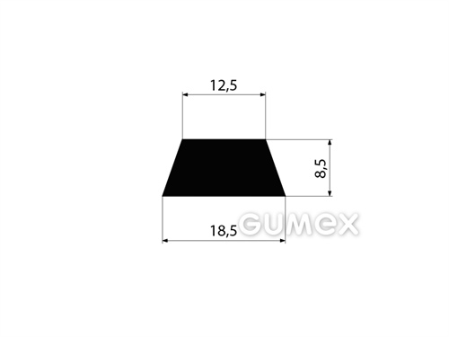 Gumový profil tvaru "lichobežník", 8,5x18,5/12,5mm, 70°ShA, EPDM, -40°C/+100°C, čierny